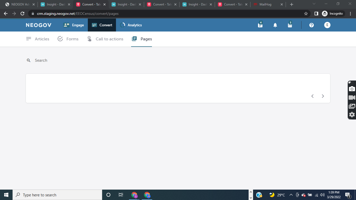 Image 5 of 5 in gallery section. Image title is Edit career site button hidden and ''Pages'' no edit icon is displaying just pagination displays.